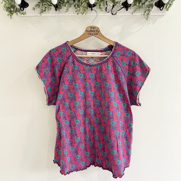 NATURAL LIFE Tops - Natural Life Real And Pink Floral Ruffled Boho Short Sleeve Shirt Size XXL